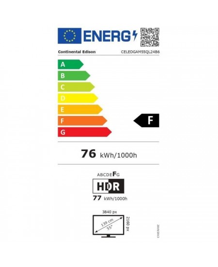 CONTINENTAL EDISON - CELEDGAM55QL24B6 - TV LED - 4K UHD QLED 144Hz- 55 (139 cm) - Smart Google TV - Wifi Bluetooth - 4xHDMI - 3x