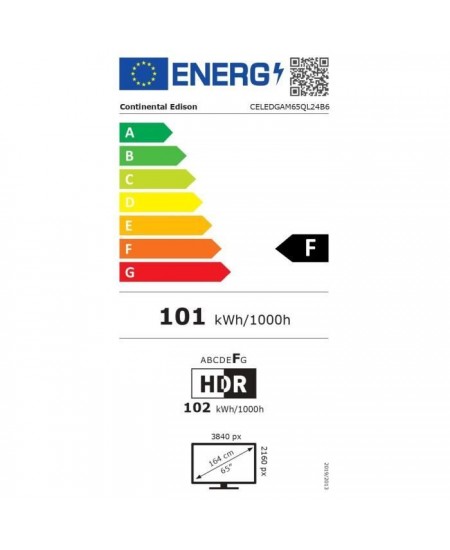 CONTINENTAL EDISON - CELEDGAM65QL24B6 - TV LED - 4K UHD QLED 144Hz- 65 (164 cm) - Smart Google TV - Wifi Bluetooth - 4xHDMI - 3x