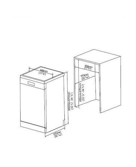 Lave-vaisselle pose libre CONTINENTAL EDISON CELV1045W - 10 couverts - Largeur 44,8 cm - Classe D - 45 dB - Blanc