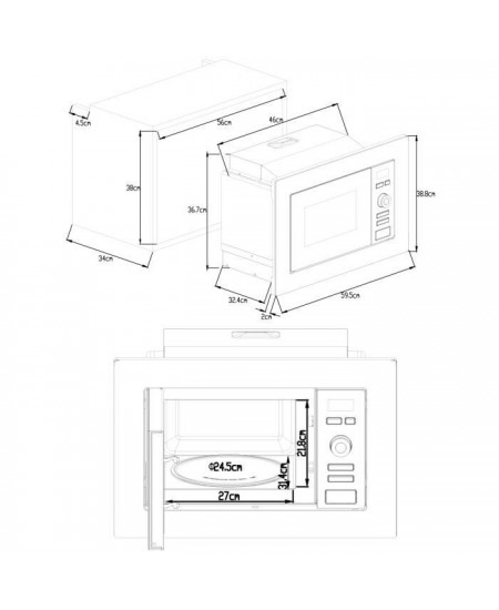 Four micro-ondes encastrable Grill CONTINENTAL EDISON MO20IXEG L59,5 x H38,8 cm x P34,35 cm 20L Inox