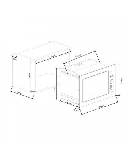 Micro-ondes grill encastrable CONTINENTAL EDISON CEMO25GE2 Silver L59,5 x H38,8 x P40 cm 25L