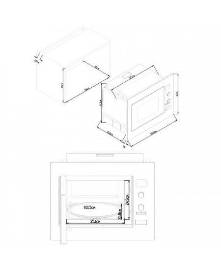 Micro ondes combiné encastrable CONTINENTAL EDISON CEMOC34IXE L59,5 x H46 x P46,8 cm Inox 34L