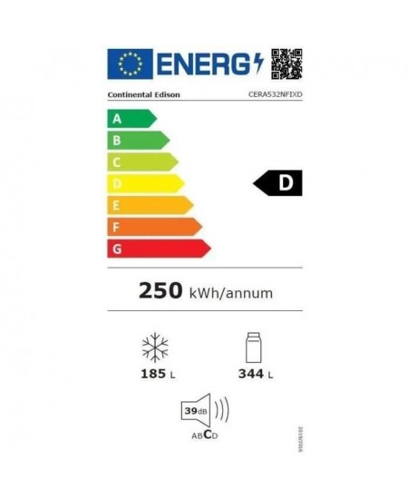 Réfrigérateur américain Continental Edison - CERA532NFIXD - 2 portes - 529L - L90 cm xH177 cm - Inox