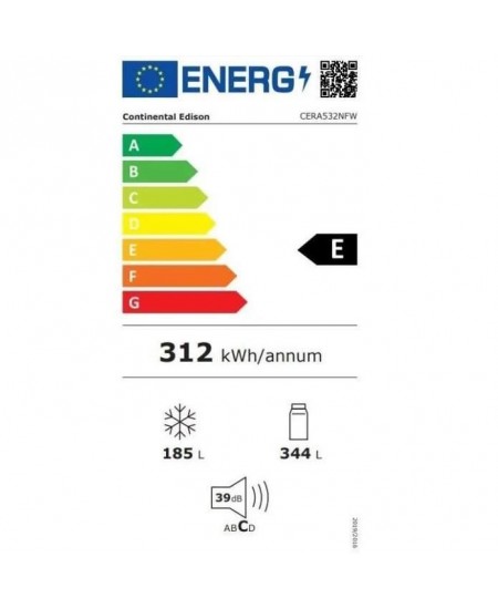 Réfrigérateur américain Continental Edison - CERA532NFW - 2 portes - 529L - L90 cm xH177 cm - Blanc