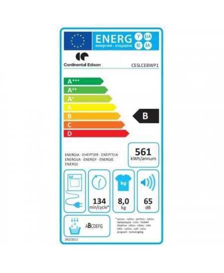 Seche-linge a condensation CONTINENTAL EDISON CESLCE8WP1 - 8 kg - Largeur 59,6cm - Classe B - Blanc