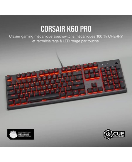 CORSAIR Clavier mécanique gaming K60 PRO a LED Rouge - Azerty - Noir (CH-910D029-FR)