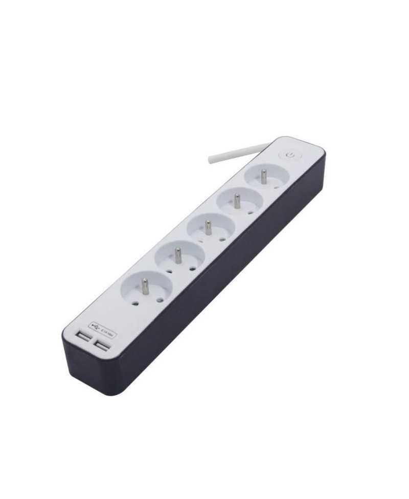 CHACON Bloc multiprise 5 prises 16 A avec 2 ports USB et câble 1,5 m HO5VV-F 3x1,5 mm² blanc et gris