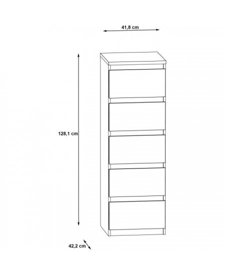 Commode CHELSEA 5 tiroirs - 41,8 cm - Décor optique béton clair KILOX et blanc mat