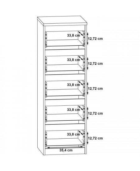 Commode CHELSEA 5 tiroirs - 41,8 cm - Décor optique béton clair KILOX et blanc mat