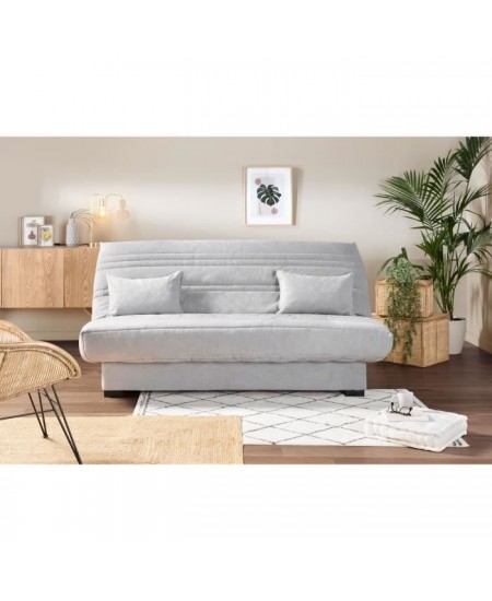 Banquette clic clac 3 places - Matelas 17 cm - Tissu gris clair - L199 x P96 x H103 cm - CHLoe