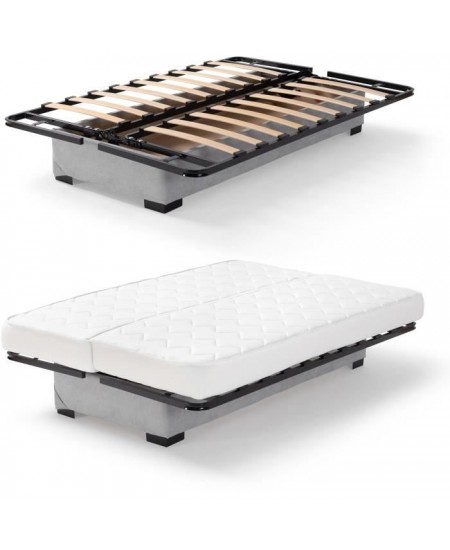 Banquette clic clac 3 places - Matelas 17 cm - Tissu gris clair - L199 x P96 x H103 cm - CHLoe