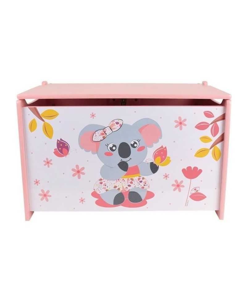 Coffre a jouets en bois pour enfant - FUN HOUSE - CALLY MIMI KOALA - Rose - 40x58x36 cm