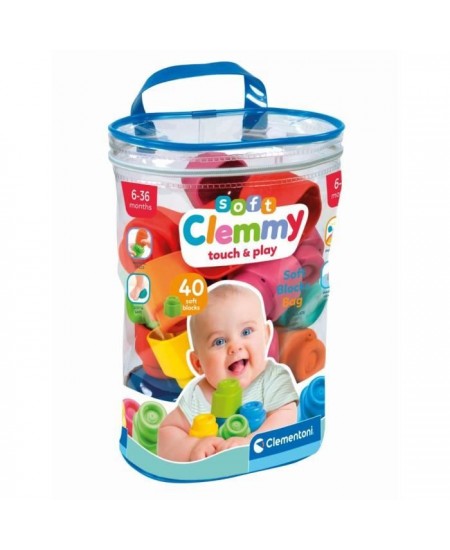 Clementoni - Clemmy Baby - Sac 40 cubes souples - Mixte - A partir de 9 mois - Cube souple assure une securite et peut passer en