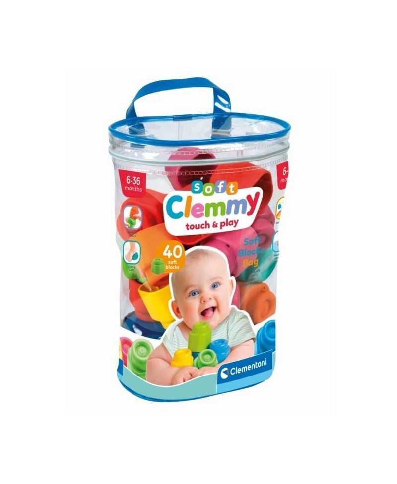 Clementoni - Clemmy Baby - Sac 40 cubes souples - Mixte - A partir de 9 mois - Cube souple assure une securite et peut passer en