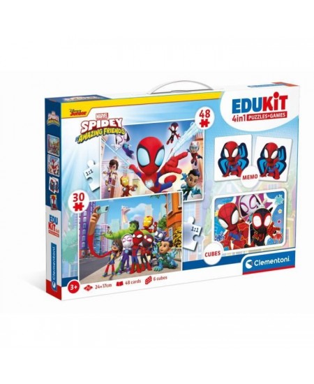 Clementoni - Edukit - Spidey -Coffret apprentissage 4 en 1 - 2 puzzles, 1 mémo, 1 jeu de 6 cubes - Fabriqué en Italie - Dés 4