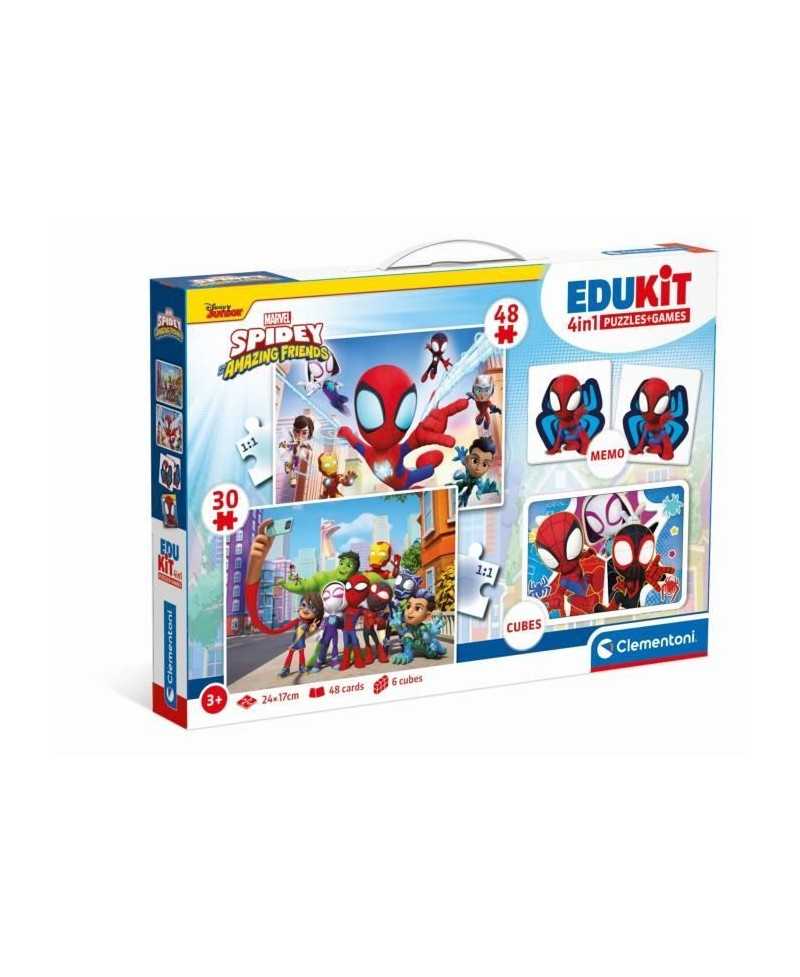 Clementoni - Edukit - Spidey -Coffret apprentissage 4 en 1 - 2 puzzles, 1 mémo, 1 jeu de 6 cubes - Fabriqué en Italie - Dés 4