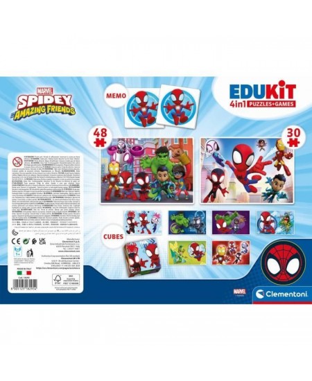 Clementoni - Edukit - Spidey -Coffret apprentissage 4 en 1 - 2 puzzles, 1 mémo, 1 jeu de 6 cubes - Fabriqué en Italie - Dés 4