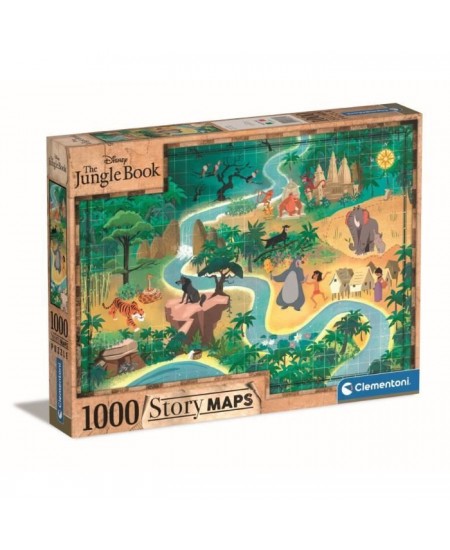 Clementoni - 1000p Disney Maps Le Livre de la Jungle - Gamme de puzzle inspirée des animés japonais - 70 x 50 cm