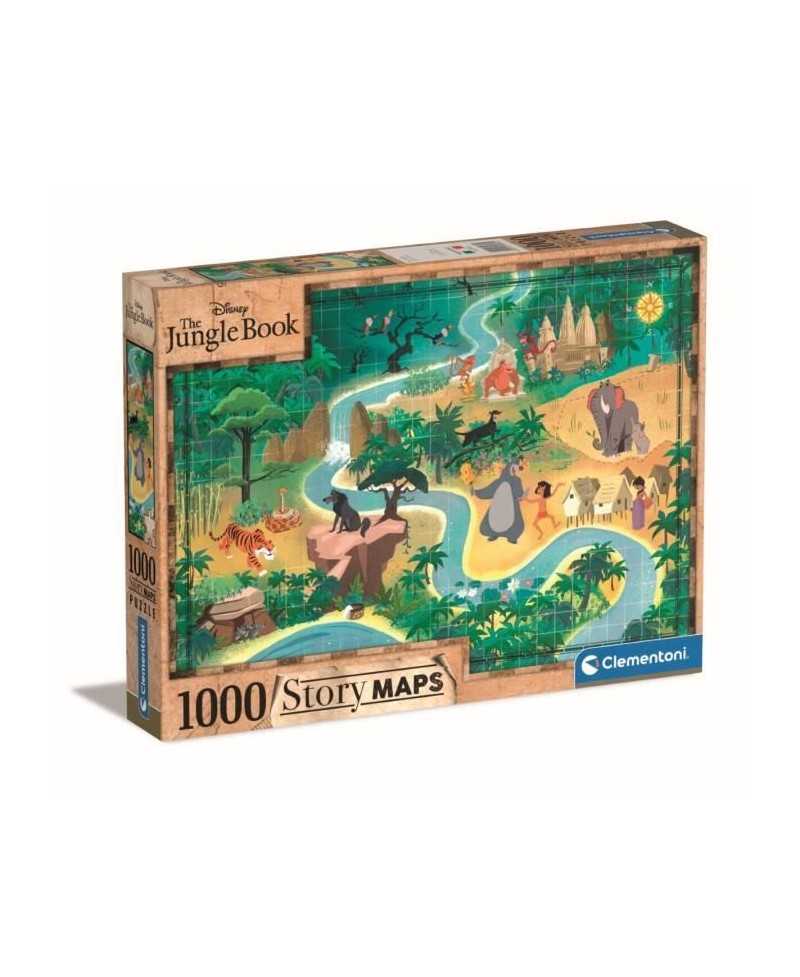 Clementoni - 1000p Disney Maps Le Livre de la Jungle - Gamme de puzzle inspirée des animés japonais - 70 x 50 cm