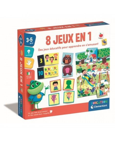 Clementoni - Coffret de 8 jeux en 1 - Jeux éducatifs formes, couleurs, nombres, quantités - Dés 3 ans