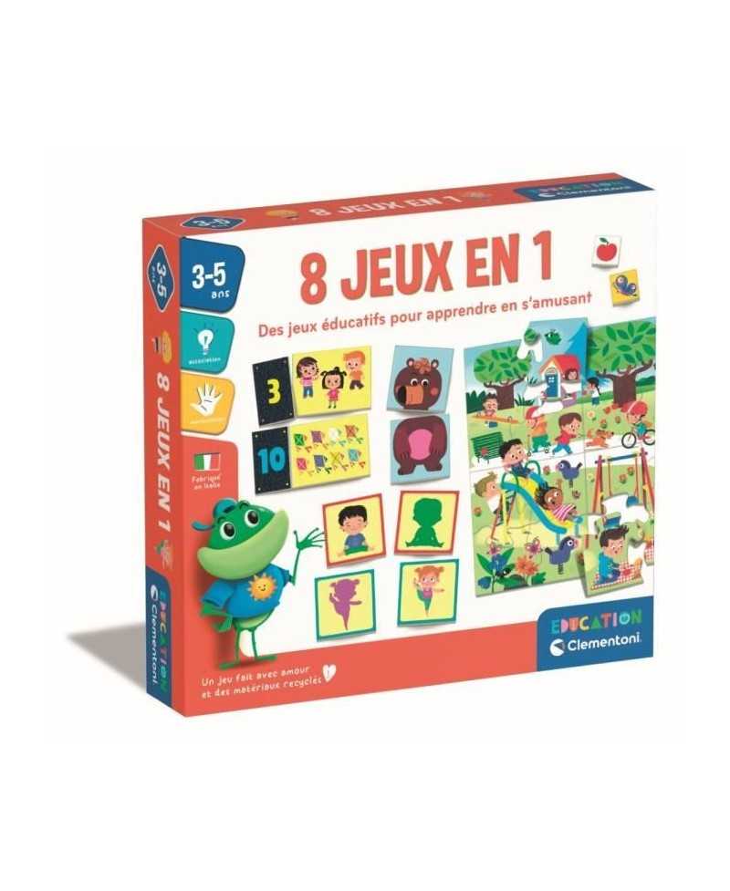 Clementoni - Coffret de 8 jeux en 1 - Jeux éducatifs formes, couleurs, nombres, quantités - Dés 3 ans