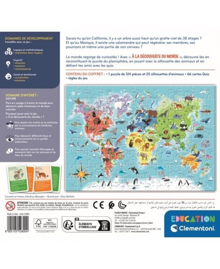 Clementoni - Puzzle a la découverte du monde - Avec activités, défis, tombola et jeu de recherche - Dés 6 ans