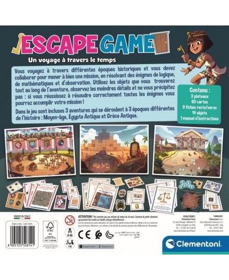 Clementoni - Escape Game voyage dans le temps - 3 aventures - Dés 8 ans