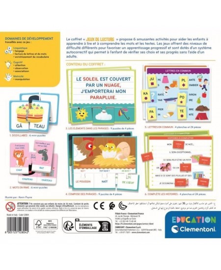 Clementoni - Coffret Jeux de lecture - Jeux d'association et de reconnaissance - Dés 4 ans