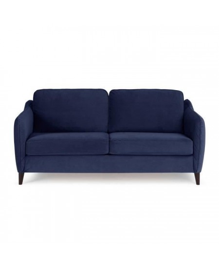 HEXAGONE Canapé convertible couchage express - 3 places - Velours bleu nuit - L 182 x P 85 x H 97 cm - CLYDE