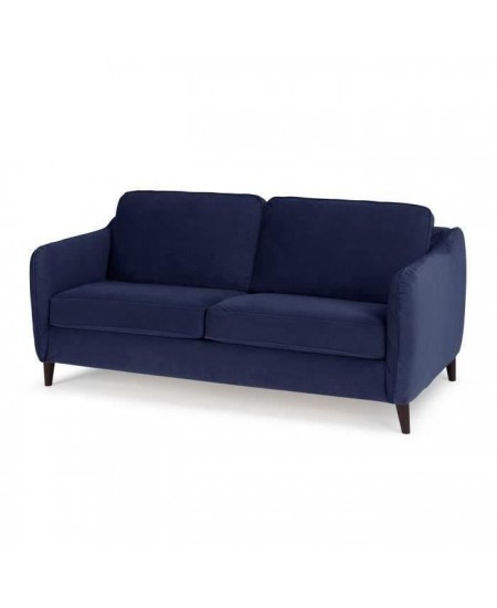 HEXAGONE Canapé convertible couchage express - 3 places - Velours bleu nuit - L 182 x P 85 x H 97 cm - CLYDE