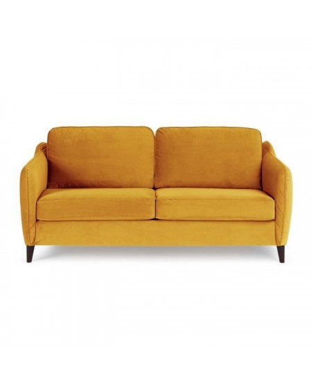 HEXAGONE Canapé Convertible 3 places - Velours ocre - Couchage express - L 182 x P 85 x H 97 cm - CLYDE