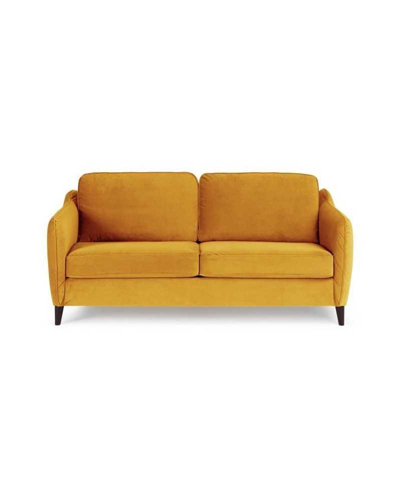 HEXAGONE Canapé Convertible 3 places - Velours ocre - Couchage express - L 182 x P 85 x H 97 cm - CLYDE