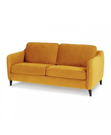 HEXAGONE Canapé Convertible 3 places - Velours ocre - Couchage express - L 182 x P 85 x H 97 cm - CLYDE