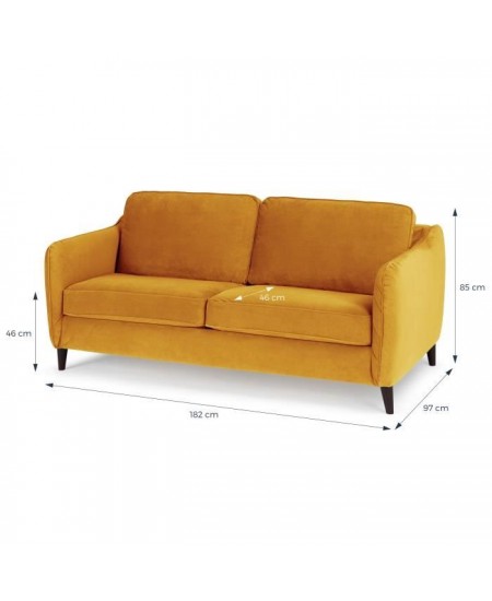 HEXAGONE Canapé Convertible 3 places - Velours ocre - Couchage express - L 182 x P 85 x H 97 cm - CLYDE