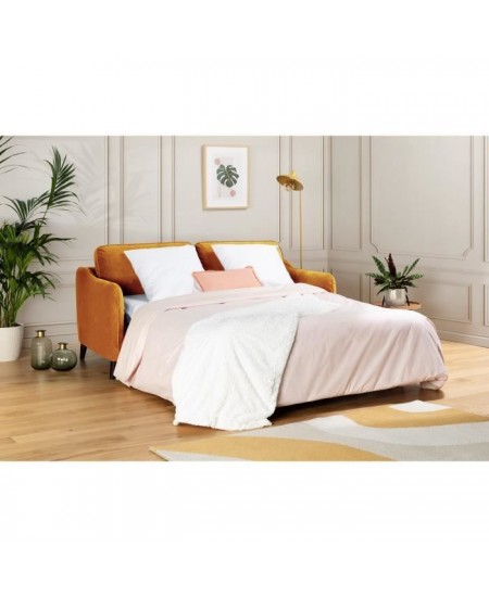 HEXAGONE Canapé Convertible 3 places - Velours ocre - Couchage express - L 182 x P 85 x H 97 cm - CLYDE