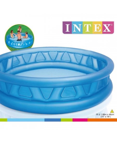 Piscine gonflable ronde Soft Side Pool pour enfant et famille - INTEX - 188x46cm - Capacité 666L - Bleu