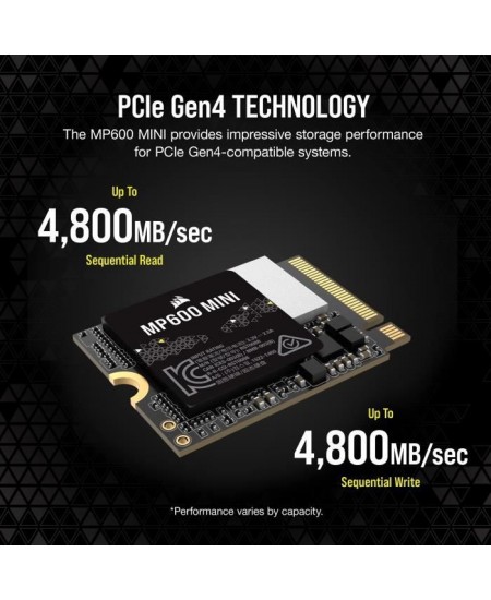 SSD interne - CORSAIR - MP600 Mini 1 to M.2 2230 NVMe PCIe x4 Gen4 2 SSD - Jusqu'a 4 800 Mo/Sec - 3D TLC NAND Haute Densité - N