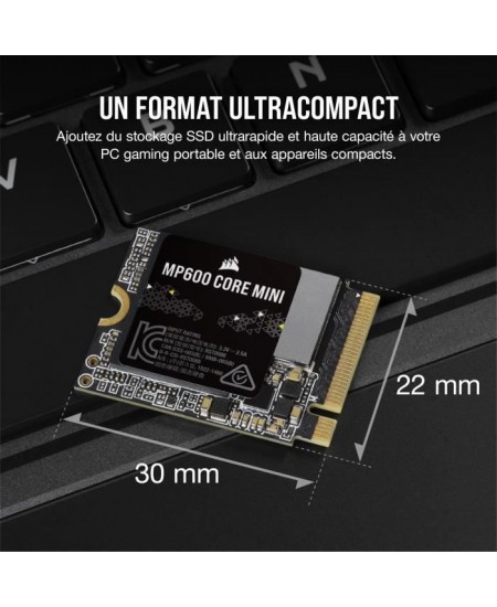 SSD interne - CORSAIR - MP600 Core Mini 1To M.2 NVMe PCIe x4 Gen4 2 SSD - M.2 2230 - Jusqu'a 5.000 Mo/s - Noir