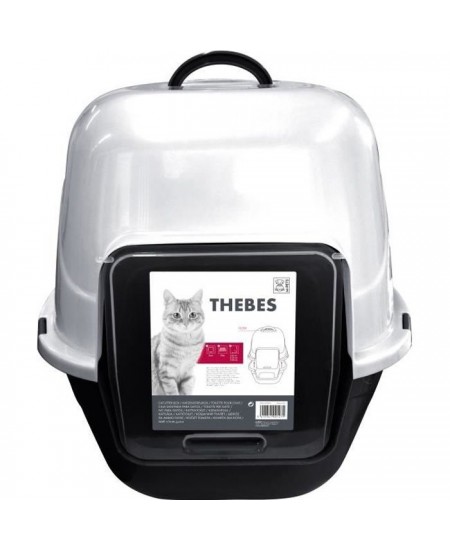 THEBES Maison de toilette XXL- Bac a litiere - 62x53x58 cm - Noir et blanc - Pour chat