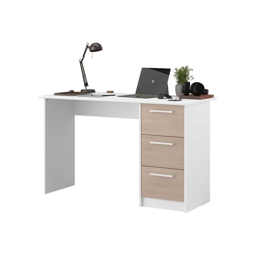 Bureau ESSENTIEL PARISOT 3 tiroirs - Décor chene et blanc - L 121,2 x