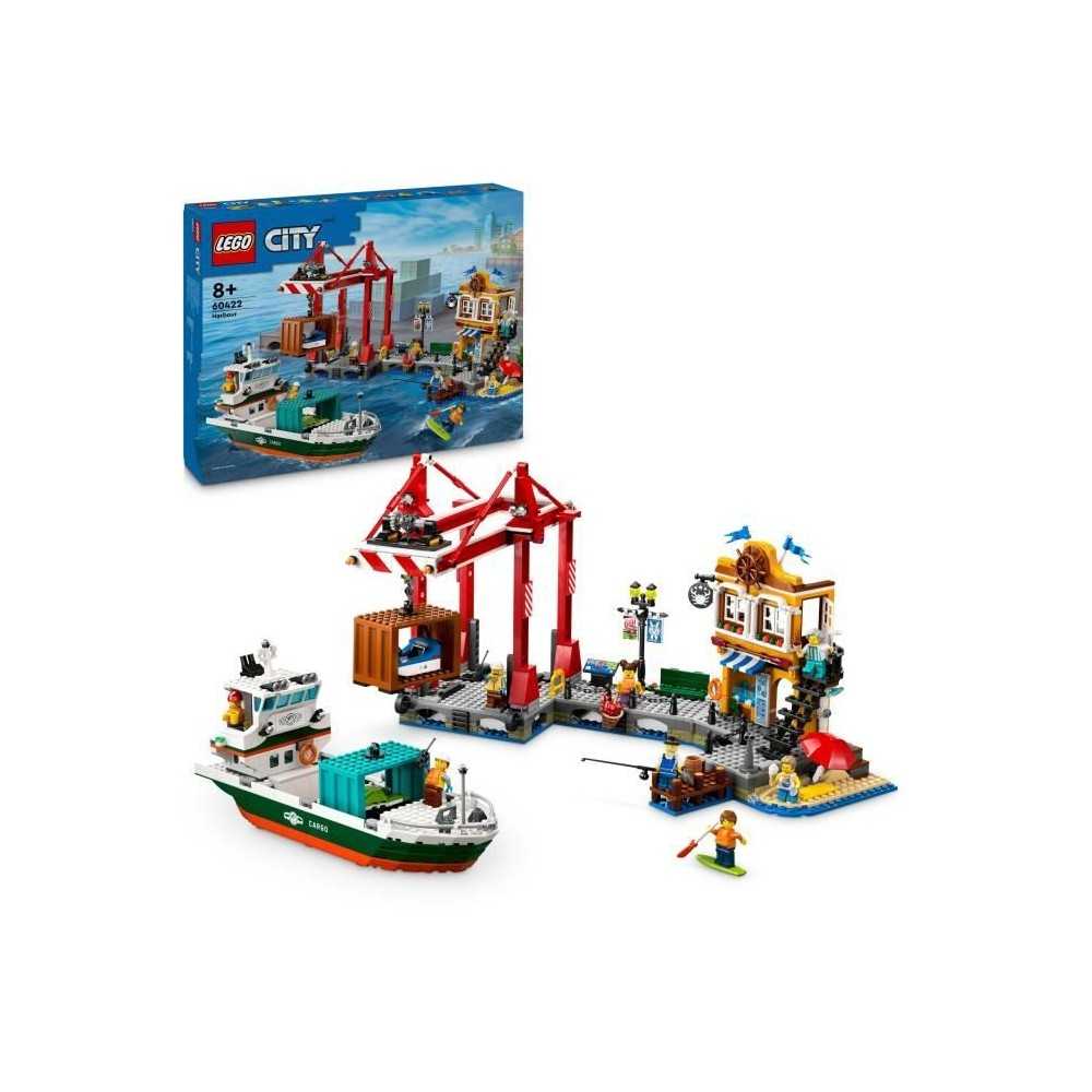 LEGO City 60422 Le port et le navire marchand, jouet de construction a