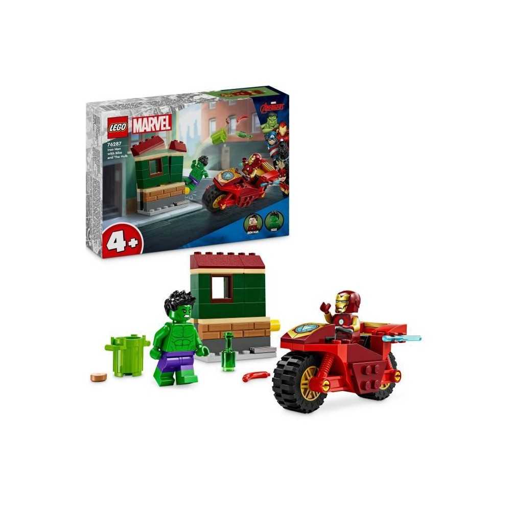 LEGO Marvel 76287 Iron Man avec une Moto et Hulk, Set Avengers avec Mi