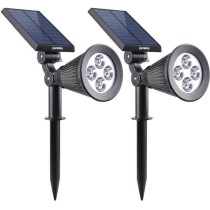 LUMISKY Pack de 2 Spots solaires extérieur étanches - 4 LEDs blanches - 200 Lm - Tête pivotante à 90°C