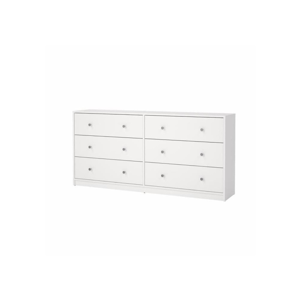 Commode OREGON 2x 3 tiroirs - Décor blanc - L 143 x P 30 x H 68 cm