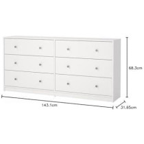 Commode OREGON 2x 3 tiroirs - Décor blanc - L 143 x P 30 x H 68 cm