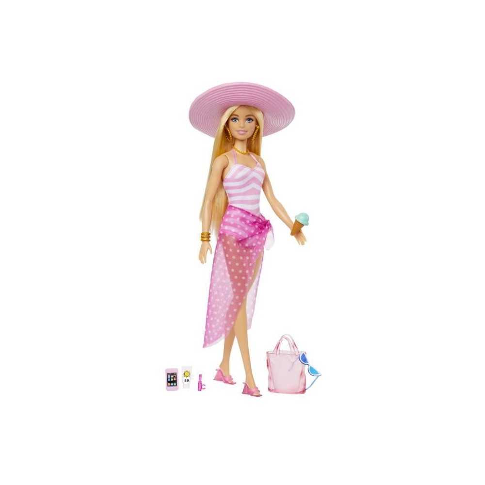 Barbie-Barbie Plage-Poupée blonde en maillot de bain et accessoires H