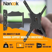 NANOOK Support Mural orientable pour téléviseurs 32-55 Pouces - Incl