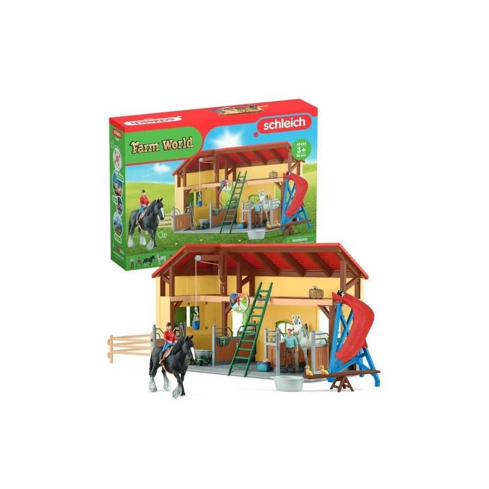 Écurie avec boxes et animaux, coffret de 82 pieces avec chevaux, peti