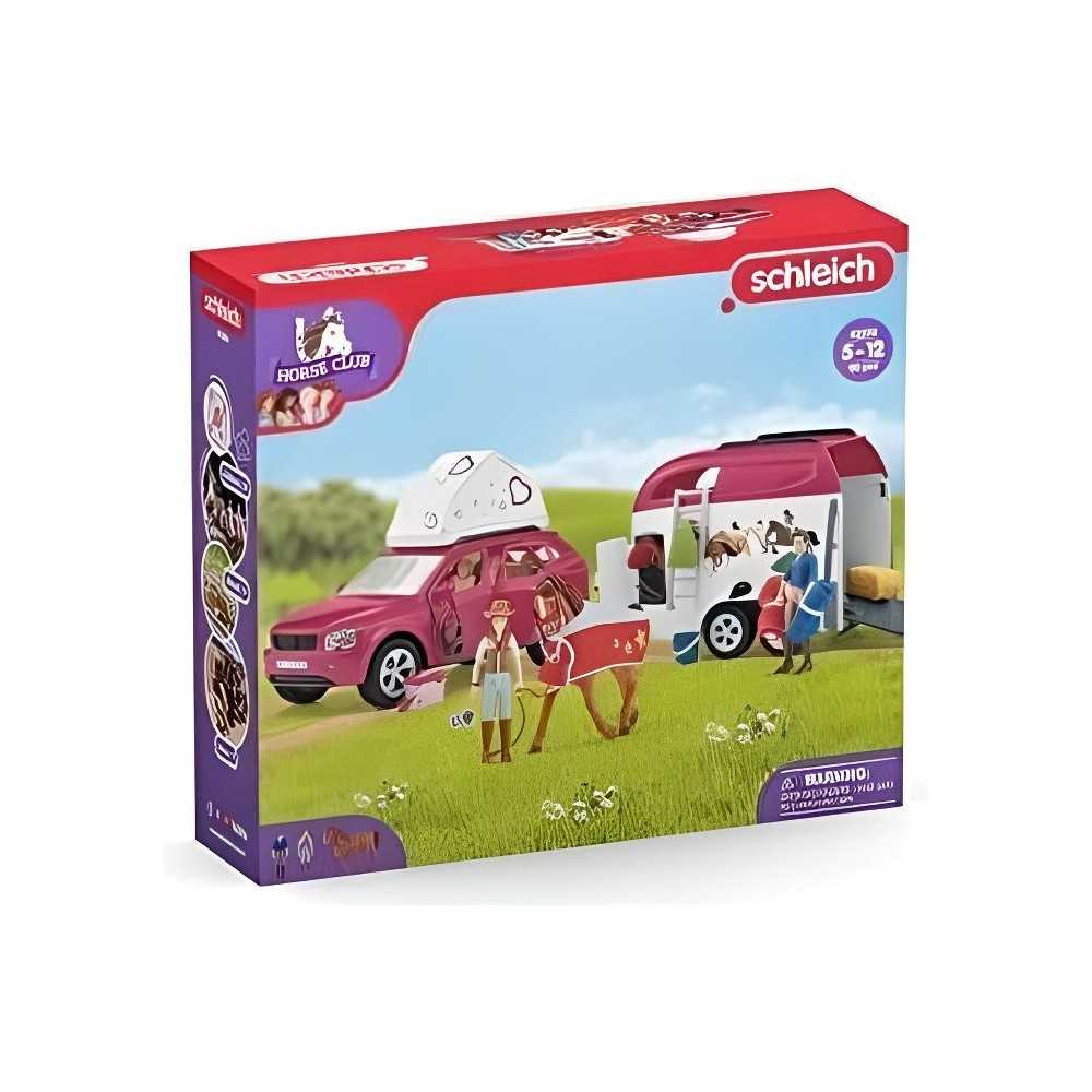 Voyage en voiture avec remorque pour chevaux, Coffret figurines Schlei