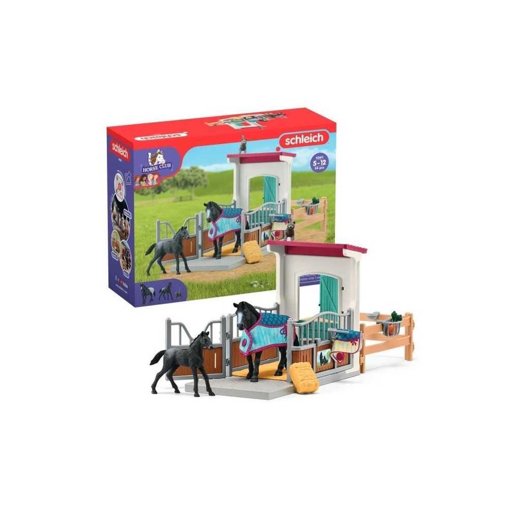 Box pour cheval avec jument et poulain, coffret schleich avec 34 élé